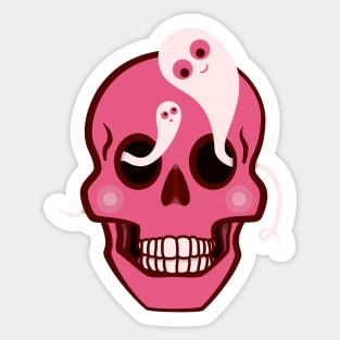 Funny Skull With Cute Ghosts In Eye Sockets Sticker